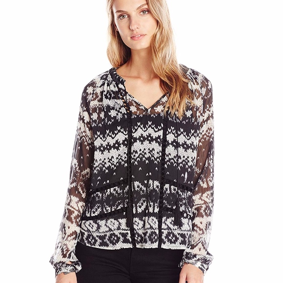 Greylin Boho Chiffon Sheer Peasant Blouse - Picture 1 of 8